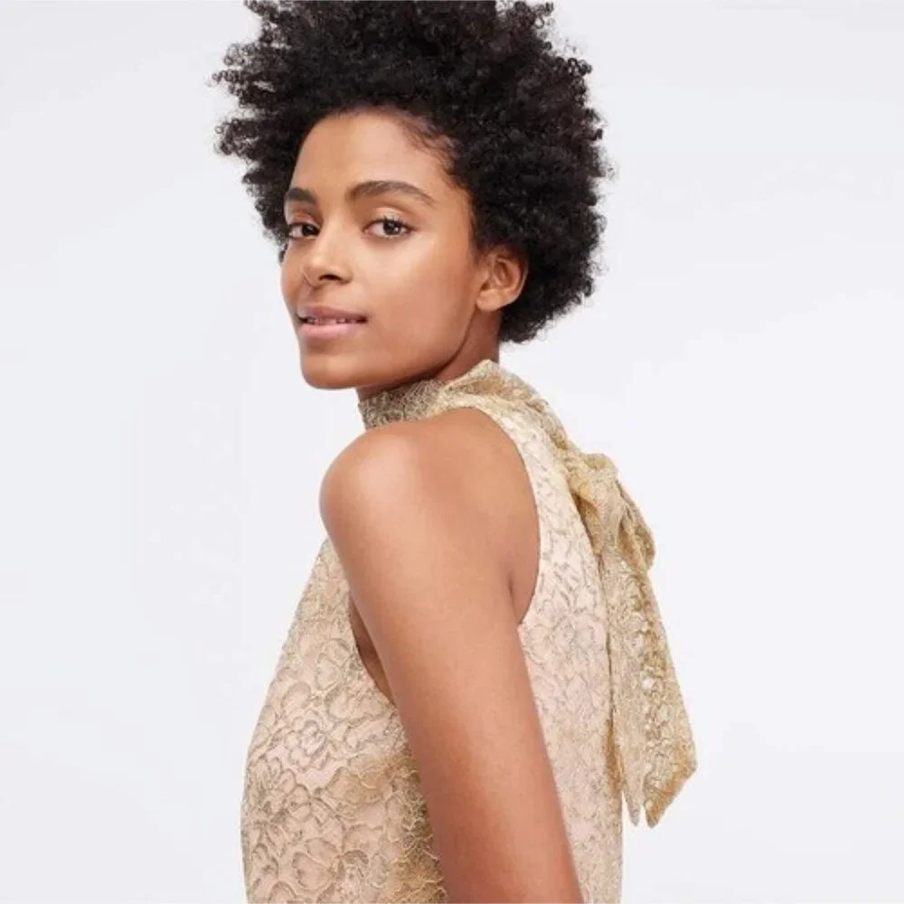 J. Crew Metallic Lace Tie Neck Sleeveless Top in Blush, Small